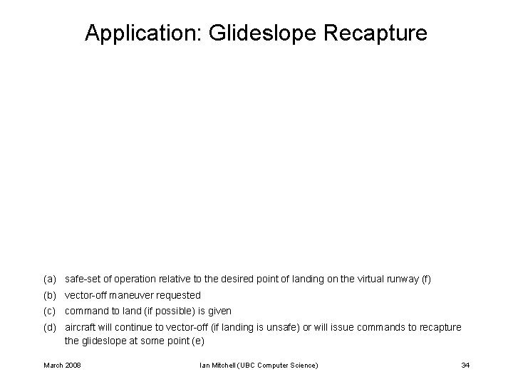 Application: Glideslope Recapture (a) safe-set of operation relative to the desired point of landing