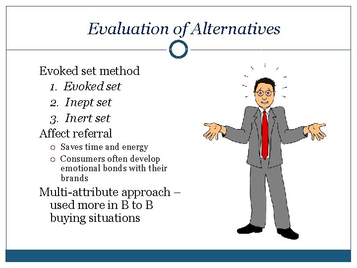 Evaluation of Alternatives Evoked set method 1. Evoked set 2. Inept set 3. Inert