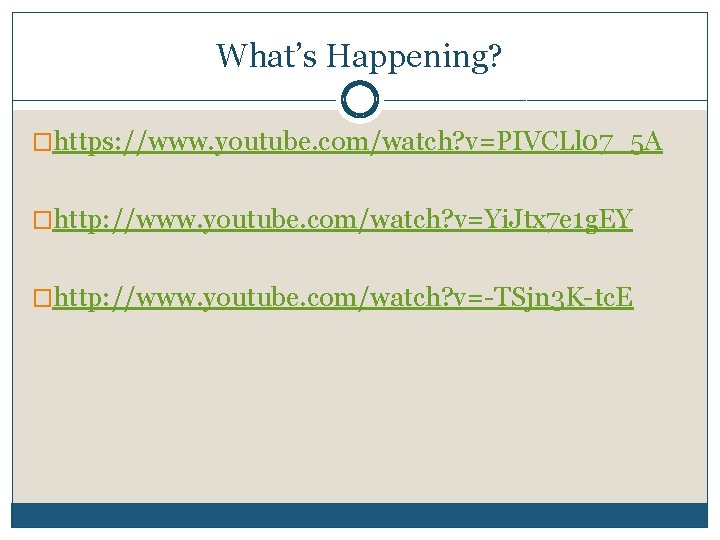 What’s Happening? �https: //www. youtube. com/watch? v=PIVCLl 07_5 A �http: //www. youtube. com/watch? v=Yi.