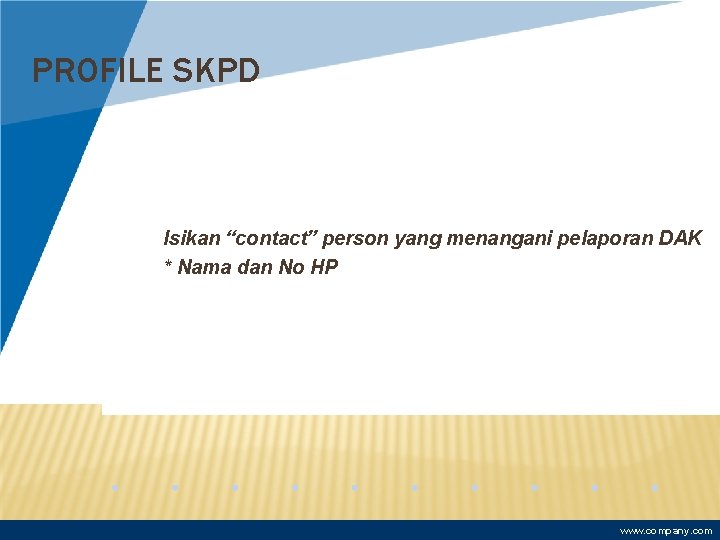 PROFILE SKPD Isikan “contact” person yang menangani pelaporan DAK * Nama dan No HP