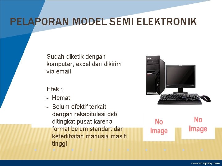 PELAPORAN MODEL SEMI ELEKTRONIK Sudah diketik dengan komputer, excel dan dikirim via email Efek