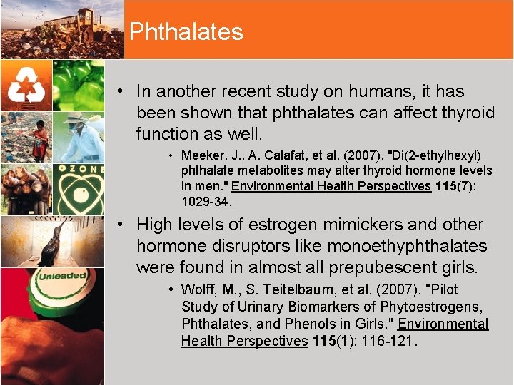Phthalates • In another recent study on humans, it has been shown that phthalates