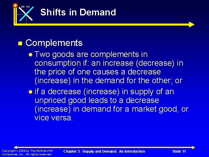 MB MC Shifts in Demand Complements Two goods are complements in consumption if: an