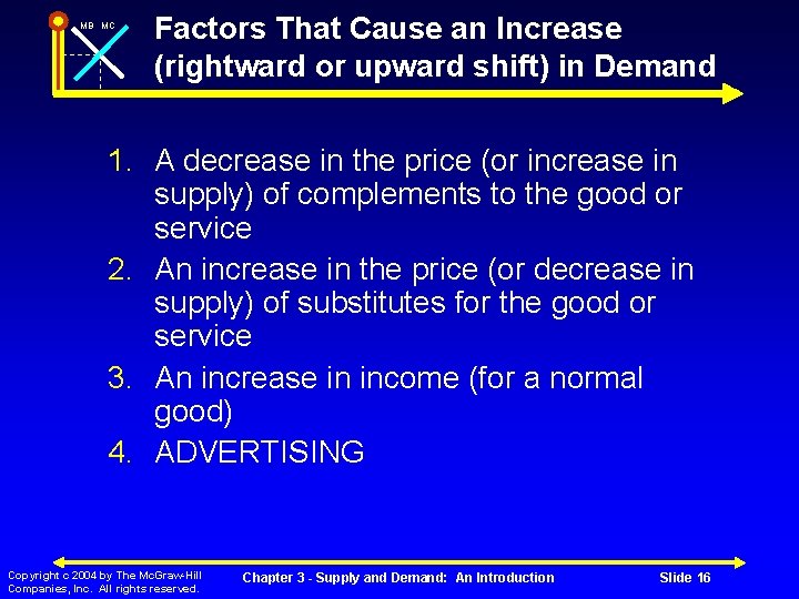 MB MC Factors That Cause an Increase (rightward or upward shift) in Demand 1.