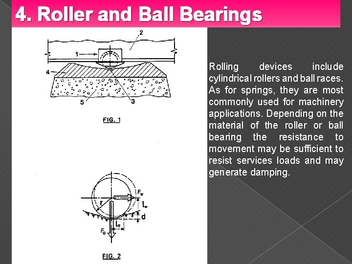 4. Roller and Ball Bearings Rolling devices include cylindrical rollers and ball races. As