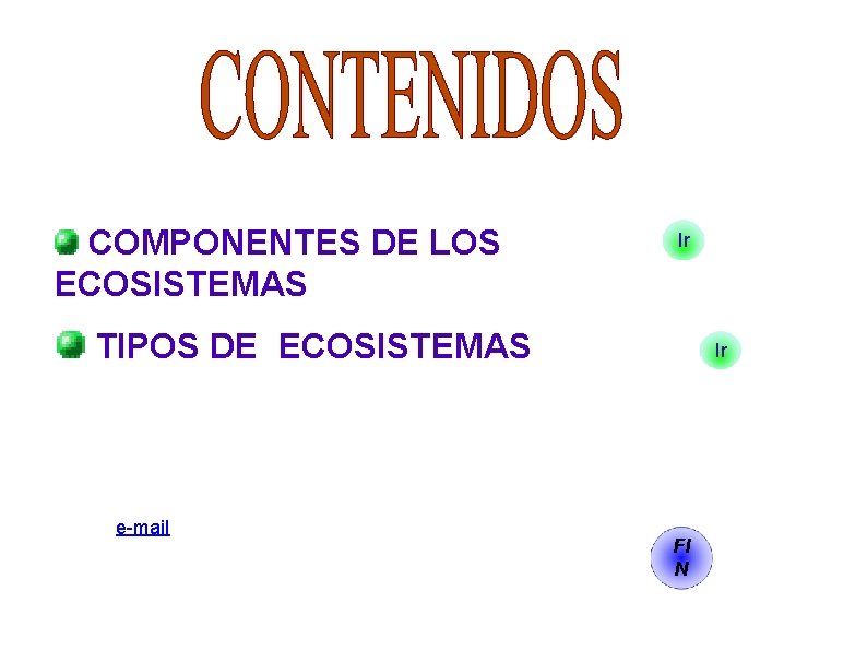 COMPONENTES DE LOS ECOSISTEMAS Ir TIPOS DE ECOSISTEMAS e-mail Ir FI N 