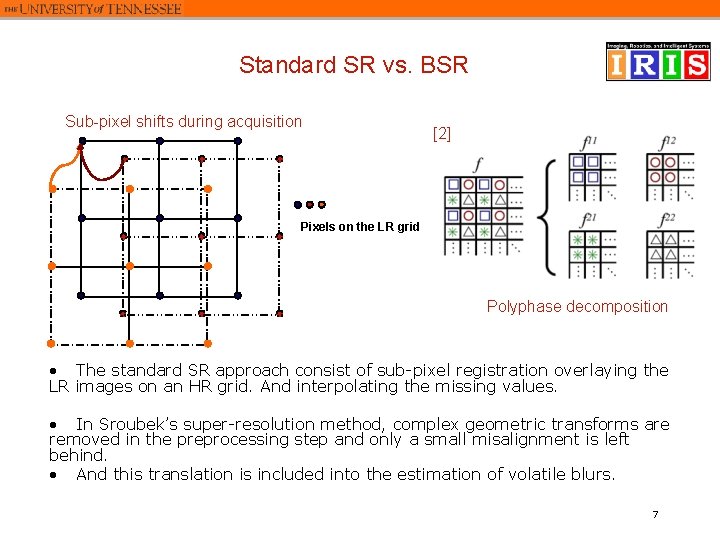 Standard SR vs. BSR Sub-pixel shifts during acquisition [2] Pixels on the LR grid
