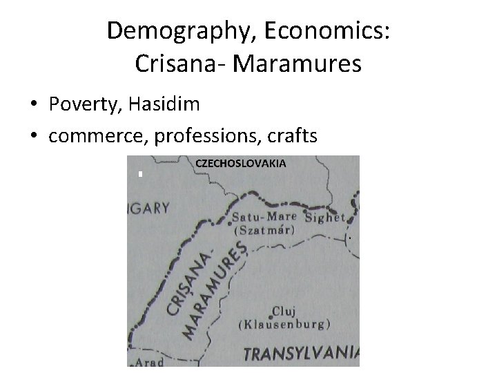 Demography, Economics: Crisana- Maramures • Poverty, Hasidim • commerce, professions, crafts 