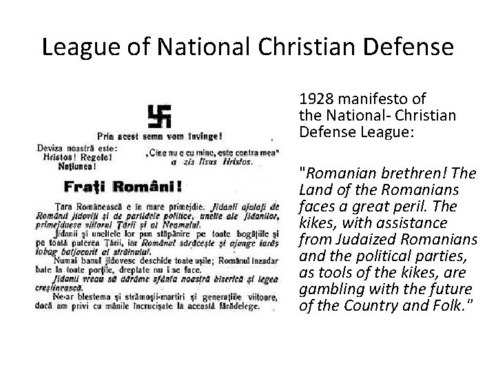 League of National Christian Defense • 1928 manifesto of the National- Christian Defense League: