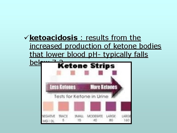 üketoacidosis : results from the increased production of ketone bodies that lower blood p.