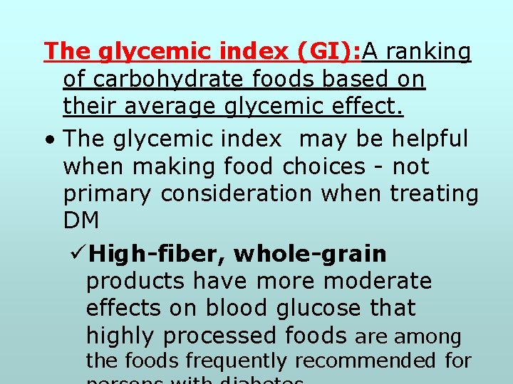 The glycemic index (GI): A ranking of carbohydrate foods based on their average glycemic