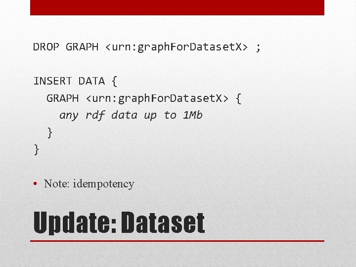 DROP GRAPH <urn: graph. For. Dataset. X> ; INSERT DATA { GRAPH <urn: graph.
