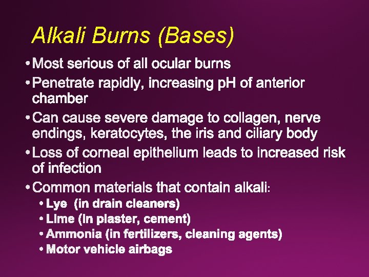 Alkali Burns (Bases) 