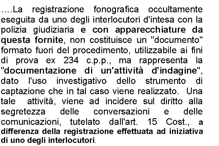 …. La registrazione fonografica occultamente eseguita da uno degli interlocutori d'intesa con la polizia