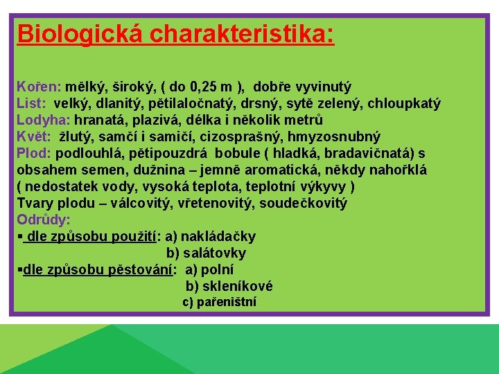 Biologická charakteristika: Kořen: mělký, široký, ( do 0, 25 m ), dobře vyvinutý List: