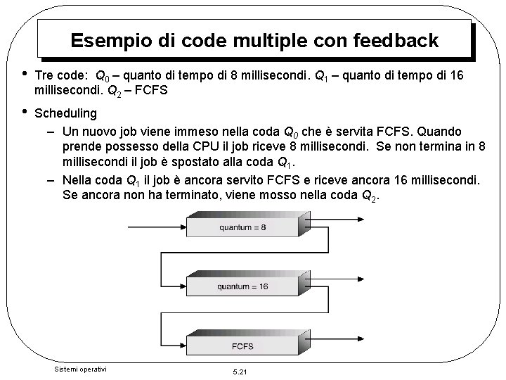 Esempio di code multiple con feedback • Tre code: Q 0 – quanto di