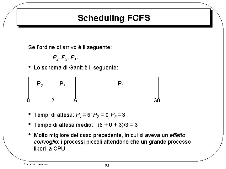 Scheduling FCFS Se l’ordine di arrivo è il seguente: P 2, P 3, P