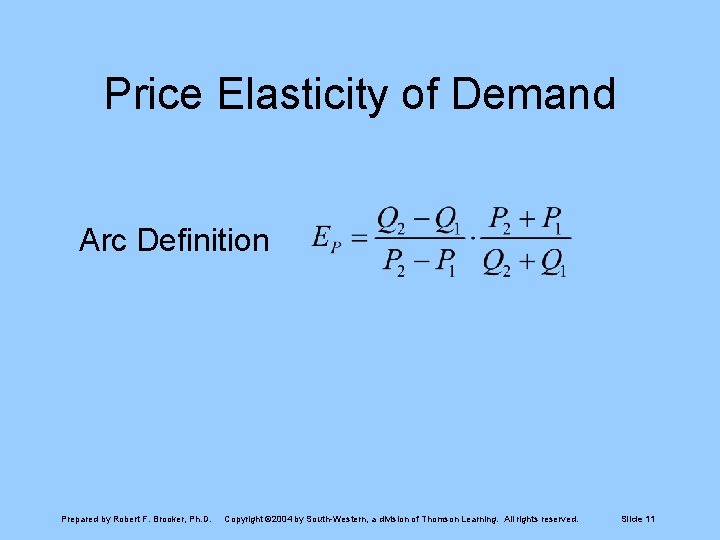 Price Elasticity of Demand Arc Definition Prepared by Robert F. Brooker, Ph. D. Copyright