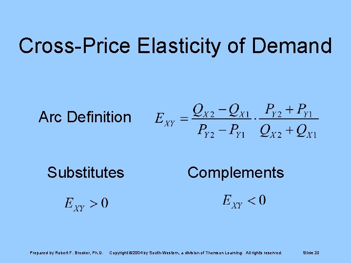 Cross-Price Elasticity of Demand Arc Definition Substitutes Prepared by Robert F. Brooker, Ph. D.