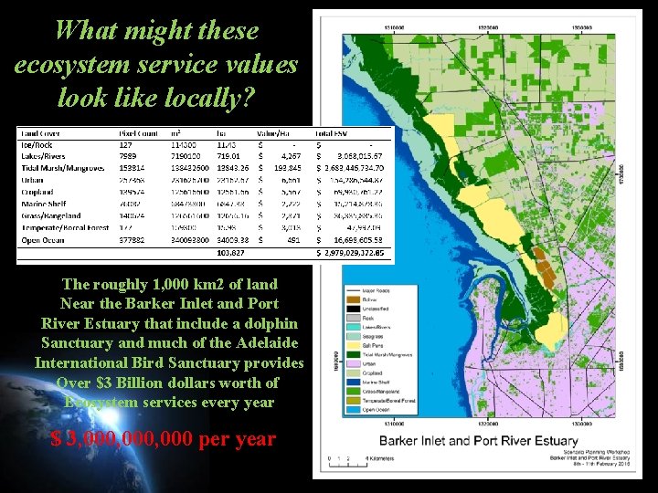 What might these ecosystem service values look like locally? The roughly 1, 000 km