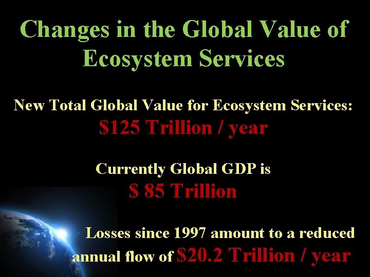 Changes in the Global Value of Ecosystem Services New Total Global Value for Ecosystem