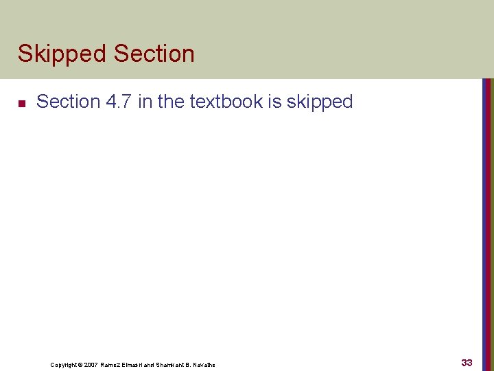 Skipped Section n Section 4. 7 in the textbook is skipped Copyright © 2007