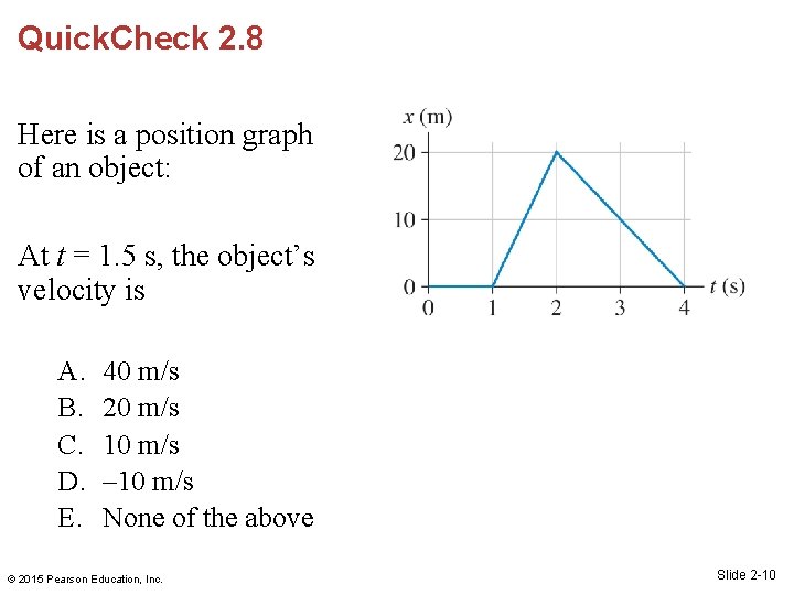 Quick. Check 2. 8 Here is a position graph of an object: At t