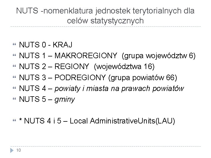 NUTS -nomenklatura jednostek terytorialnych dla celów statystycznych NUTS 0 - KRAJ NUTS 1 –