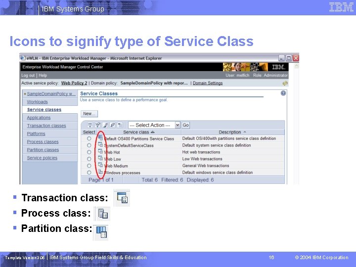 IBM Systems Group Icons to signify type of Service Class § Transaction class: §