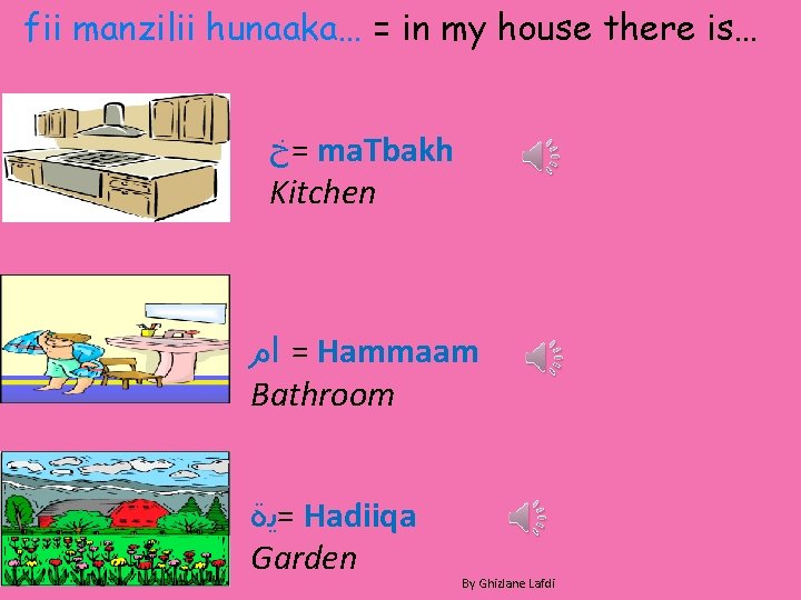 fii manzilii hunaaka… = in my house there is… =ﺥ ma. Tbakh Kitchen =