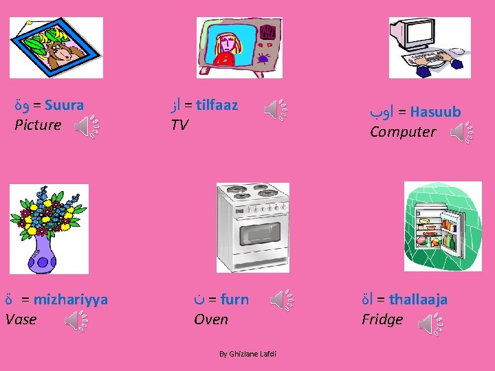  = ﻭﺓ Suura Picture = ﺓ mizhariyya Vase = ﺍﺯ tilfaaz TV =