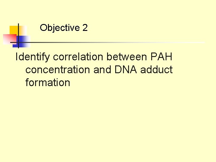 Objective 2 Identify correlation between PAH concentration and DNA adduct formation 