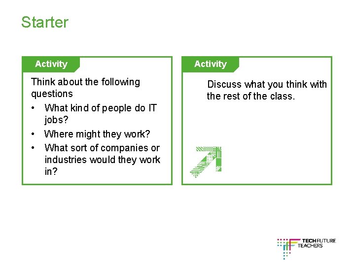 Starter Activity Think about the following questions • What kind of people do IT