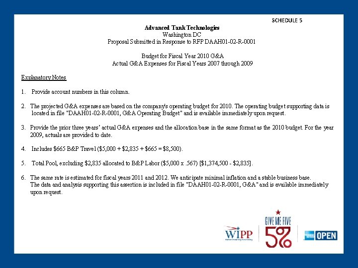 SCHEDULE 5 Advanced Tank Technologies Washington DC Proposal Submitted in Response to RFP DAAH