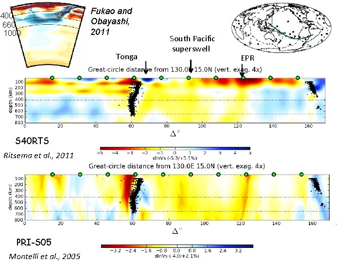 400 660 1000 Fukao and Obayashi, 2011 Tonga S 40 RTS Ritsema et al.