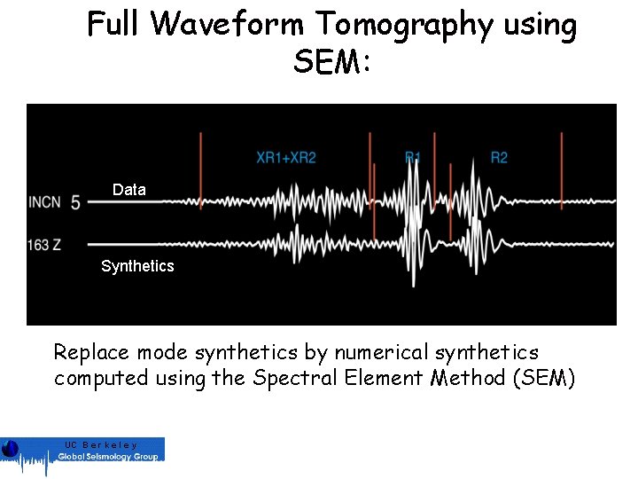 Full Waveform Tomography using SEM: Data Synthetics Replace mode synthetics by numerical synthetics computed
