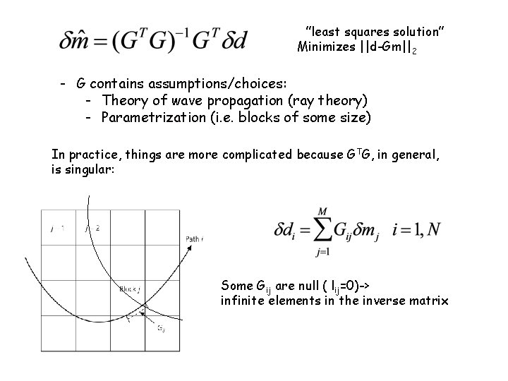 “””least squares solution” Minimizes ||d-Gm||2 - G contains assumptions/choices: - Theory of wave propagation