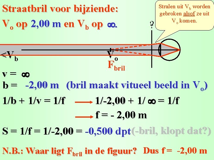 Straatbril voor bijziende: Vo op 2, 00 m en Vb op . <Vb ?