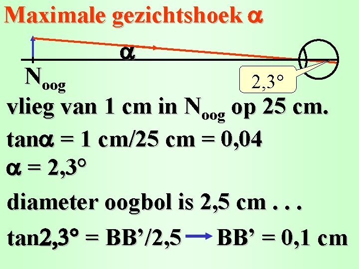 Maximale gezichtshoek a a Noog 2, 3° vlieg van 1 cm in Noog op