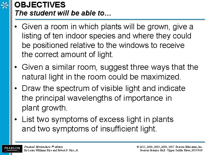 OBJECTIVES The student will be able to… • Given a room in which plants