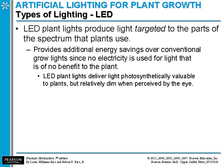 ARTIFICIAL LIGHTING FOR PLANT GROWTH Types of Lighting - LED • LED plant lights