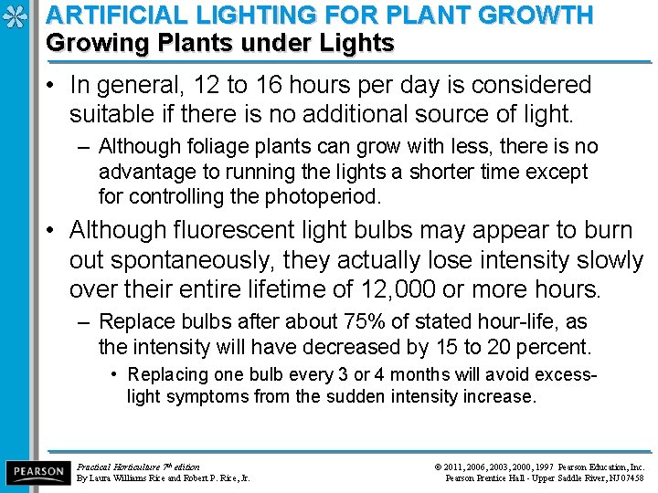 ARTIFICIAL LIGHTING FOR PLANT GROWTH Growing Plants under Lights • In general, 12 to