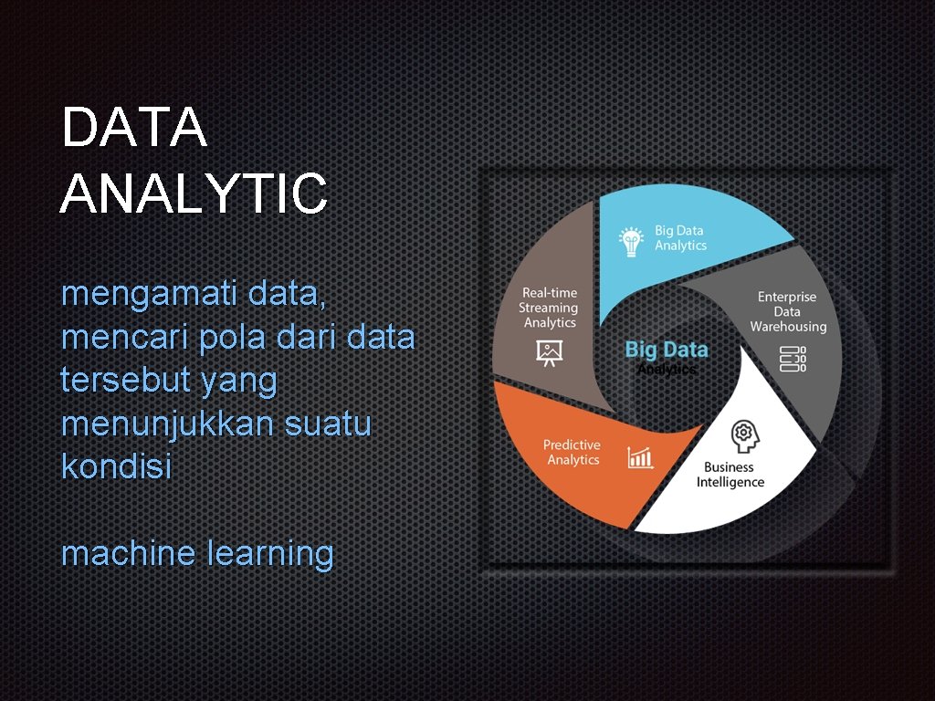 DATA ANALYTIC mengamati data, mencari pola dari data tersebut yang menunjukkan suatu kondisi machine DATA ANALYTIC mengamati data, mencari pola dari data tersebut yang menunjukkan suatu kondisi machine