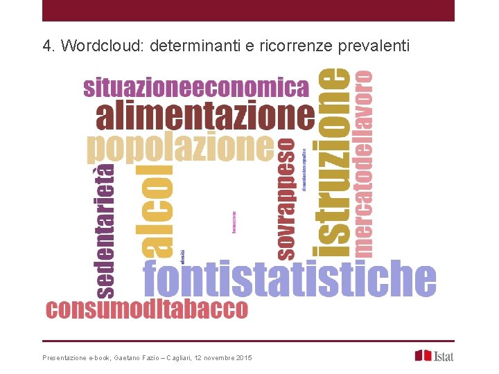 4. Wordcloud: determinanti e ricorrenze prevalenti Presentazione e-book, Gaetano Fazio – Cagliari, 12 novembre