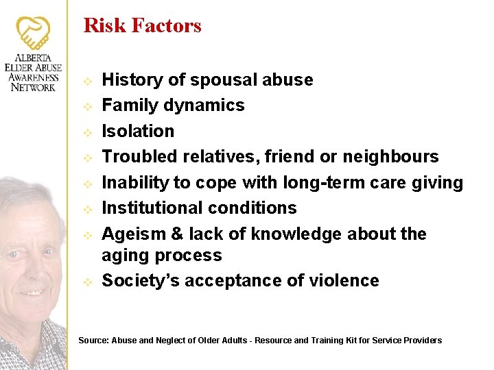 Risk Factors v v v v History of spousal abuse Family dynamics Isolation Troubled