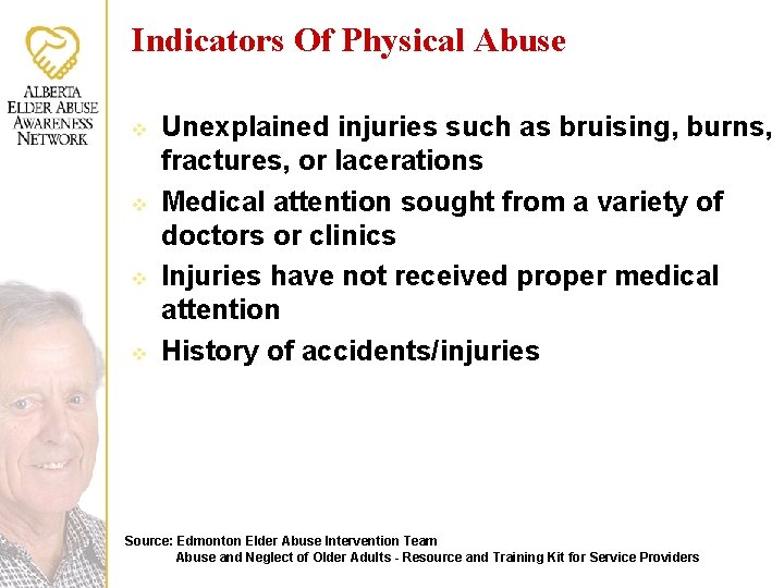 Indicators Of Physical Abuse v v Unexplained injuries such as bruising, burns, fractures, or