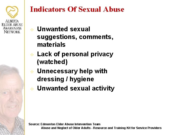 Indicators Of Sexual Abuse v v Unwanted sexual suggestions, comments, materials Lack of personal