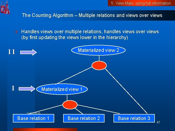 5. View Main. using full information The Counting Algorithm – Multiple relations and views