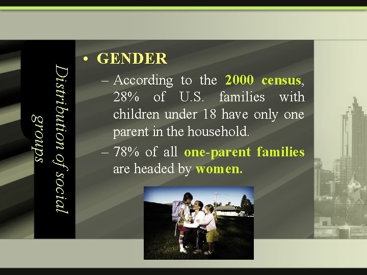 Distribution of social groups • GENDER – According to the 2000 census, 28% of