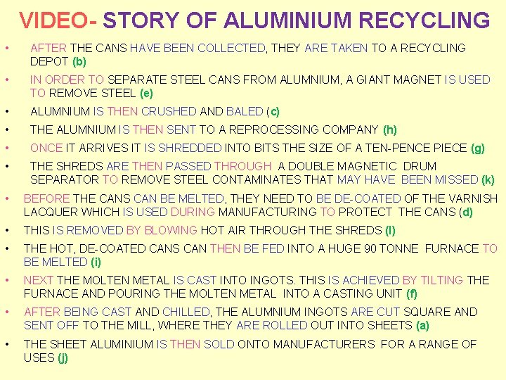 VIDEO- STORY OF ALUMINIUM RECYCLING • AFTER THE CANS HAVE BEEN COLLECTED, THEY ARE